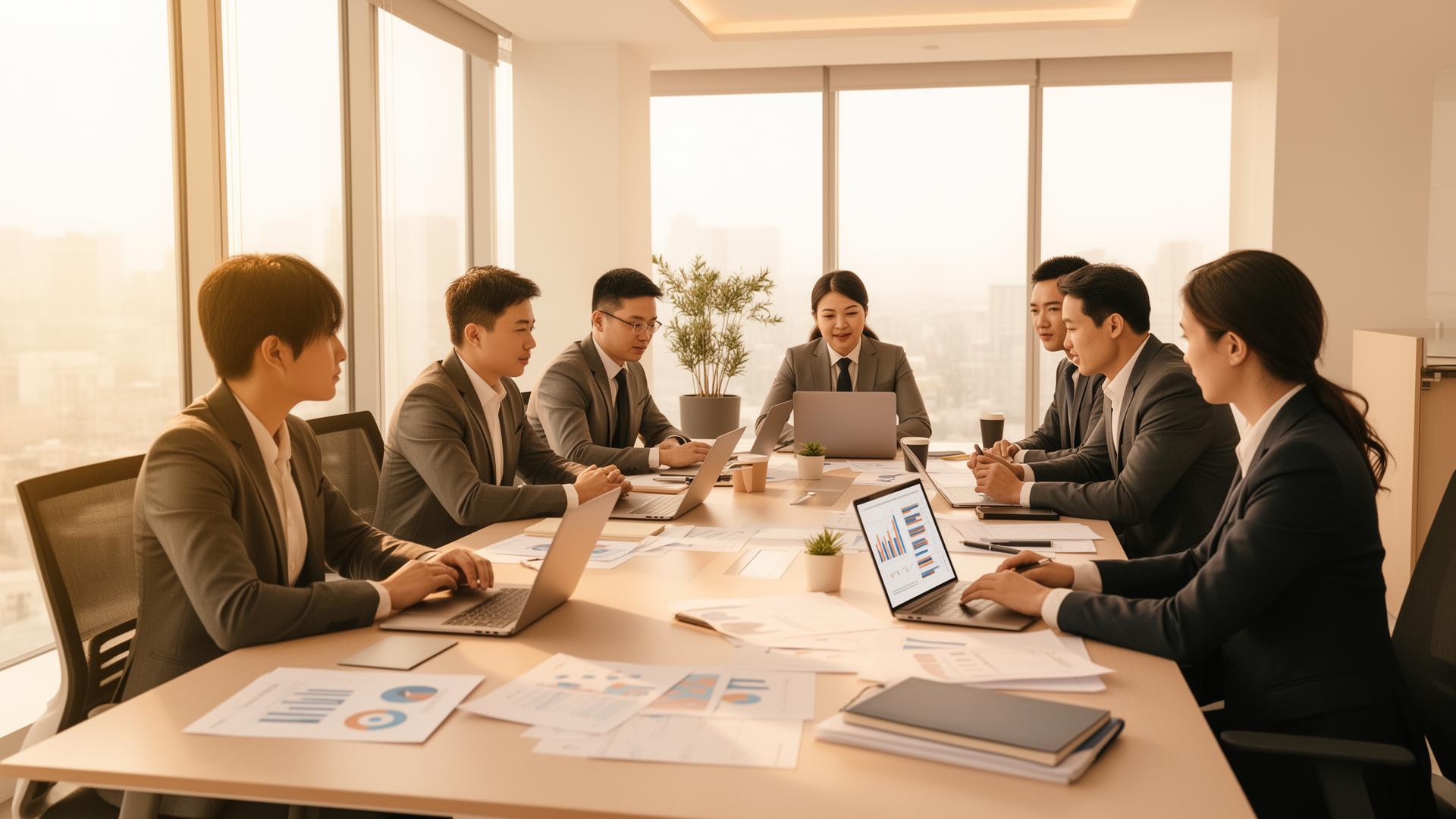 Business team collaborating in a modern office